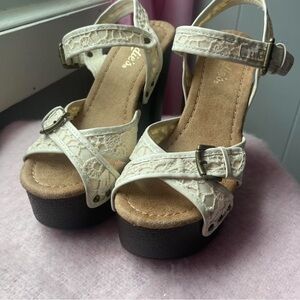 White and Brown Platform / wedge Sandals with Lace Design